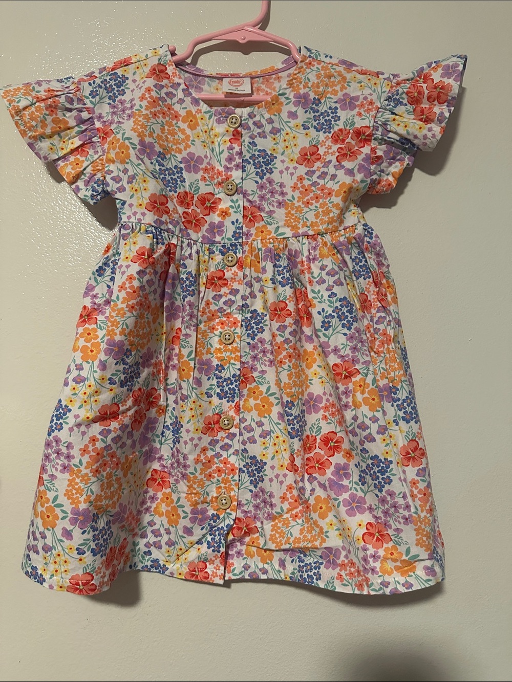 wonder nation White Floral Button-Front Dress with Pink, Orange & Purple Flowers